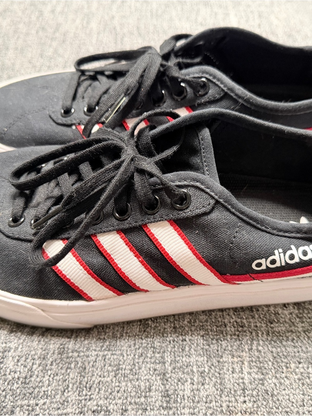 adidas Black Canvas Sneakers with Red & White Three Stripes